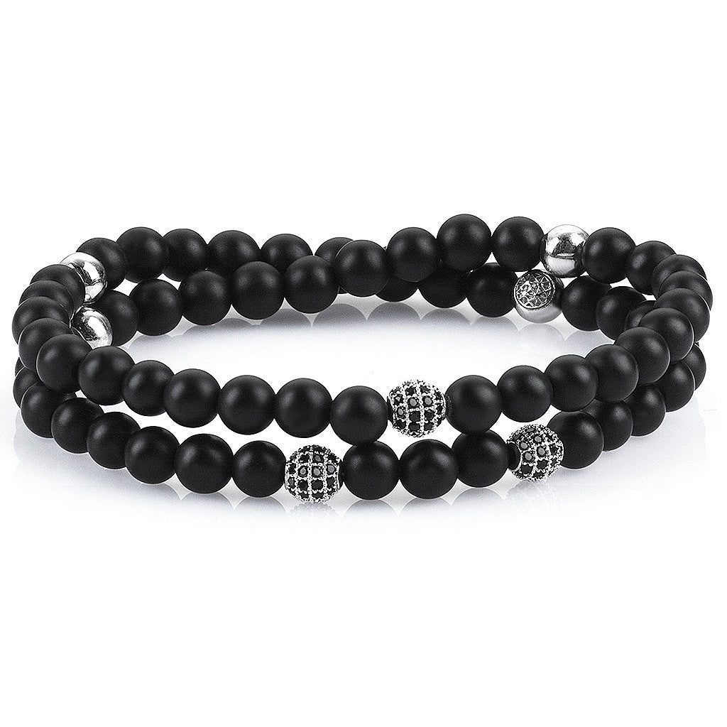 Women's Double Beaded Bracelets - Agate - Silver