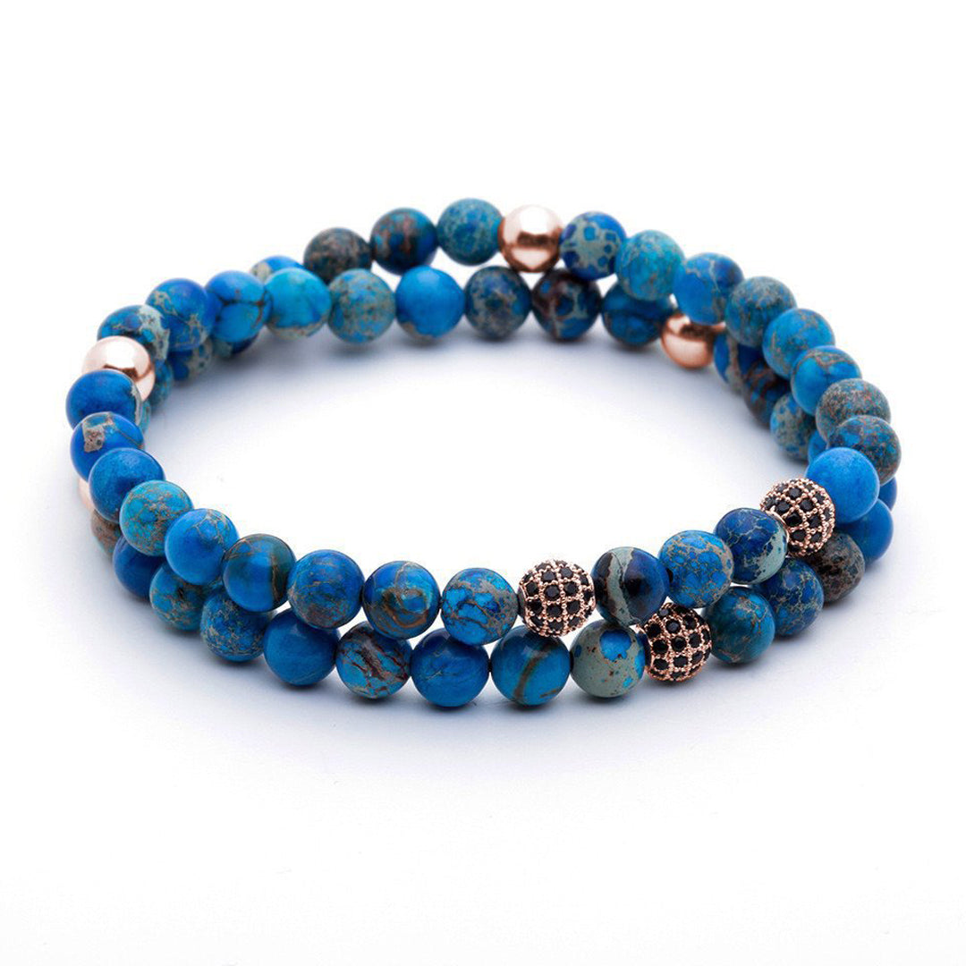 Mens Double Jasper Beaded Bracelets - Rose Gold