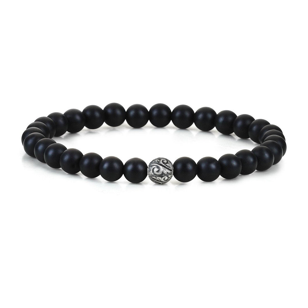 Mens Classic Beaded Bracelet - Silver - Agate