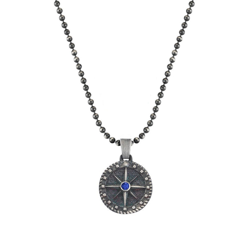 Compass Necklace - Solid Silver - Sapphire