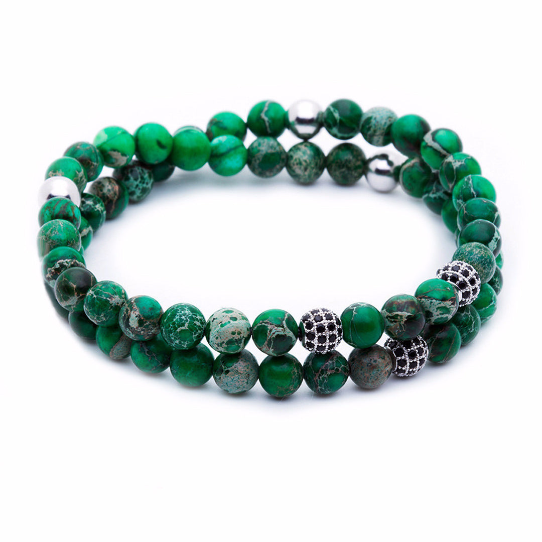 Mens Wrap Jasper Beaded Bracelets - Green Jasper