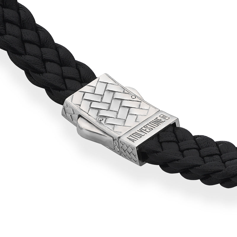Iconic Elements Leather Bracelet in White Gold