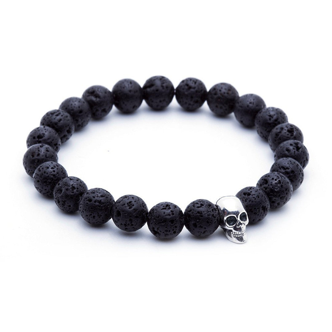 Skull Beaded Bracelet - Silver - Lavastone