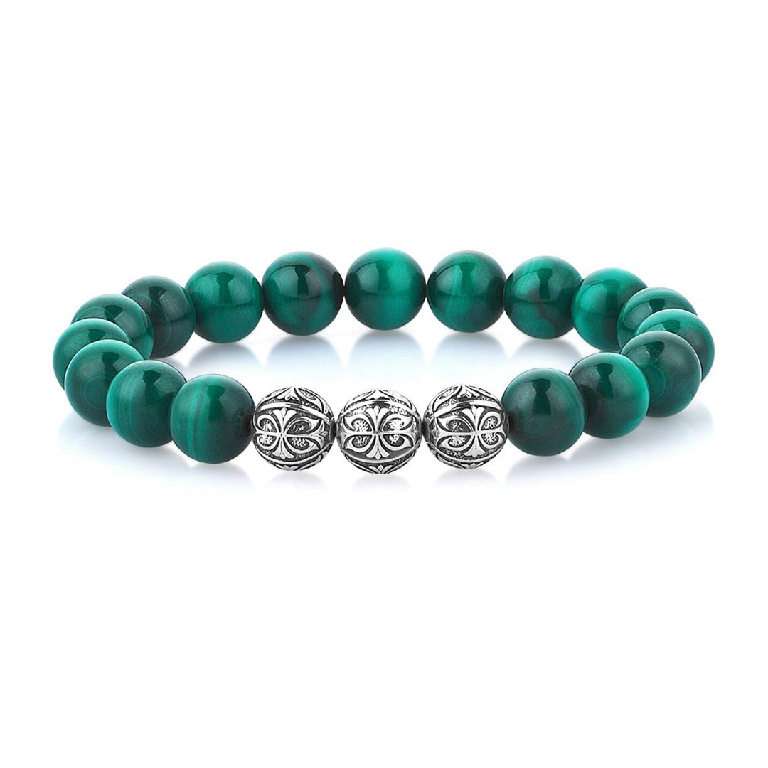 Mens Premium Malachite Apex Beaded Bracelet