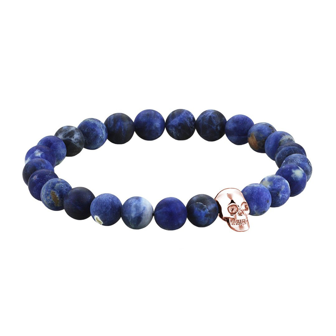 Mens Exclusive Skull Beaded Bracelet - Rose Gold - Sodalite