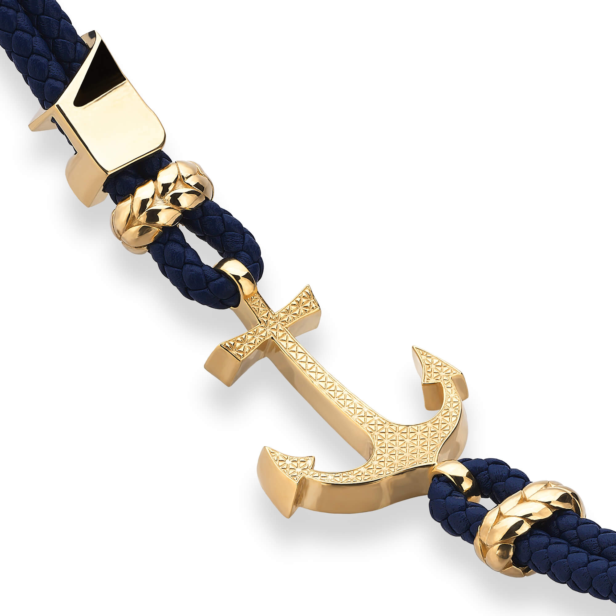 Statement Anchor Leather Bracelet in Solid Yellow Gold