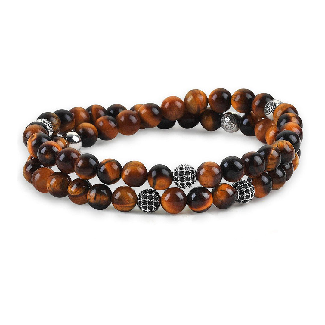 Mens Double Beaded Bracelets - Tiger Eye
