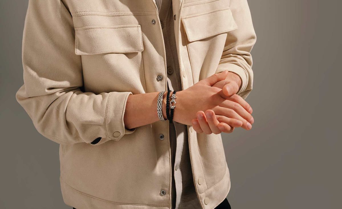 Atolyestone Silver and Leather Bracelets with Stylish Outfit