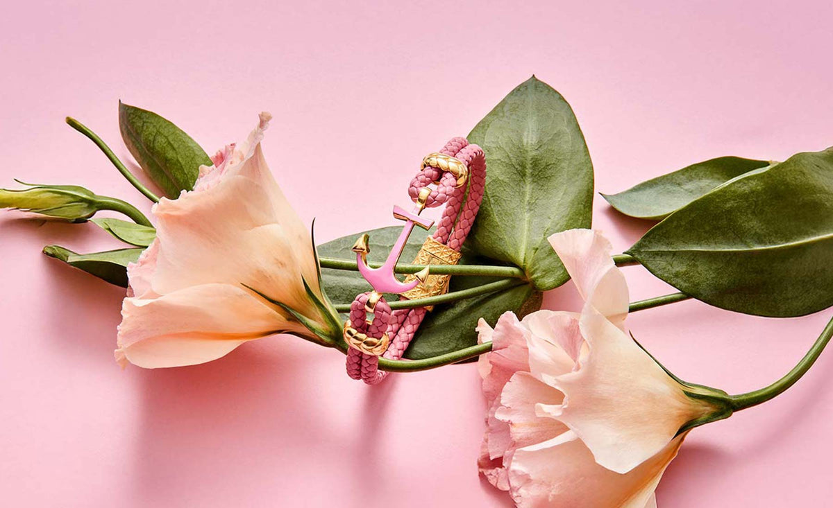 Women's Solid Silver Pink Anchor Bracelet