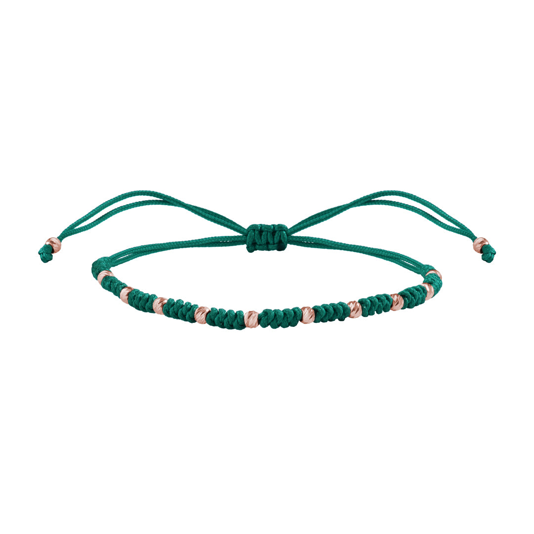 10 Balls Macramer Bracelet in 14K Real Gold - Dark Green & Rose Gold