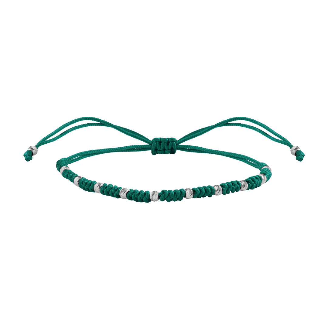 10 Balls Macramer Bracelet in 14K Real Gold - Dark Green & White Gold