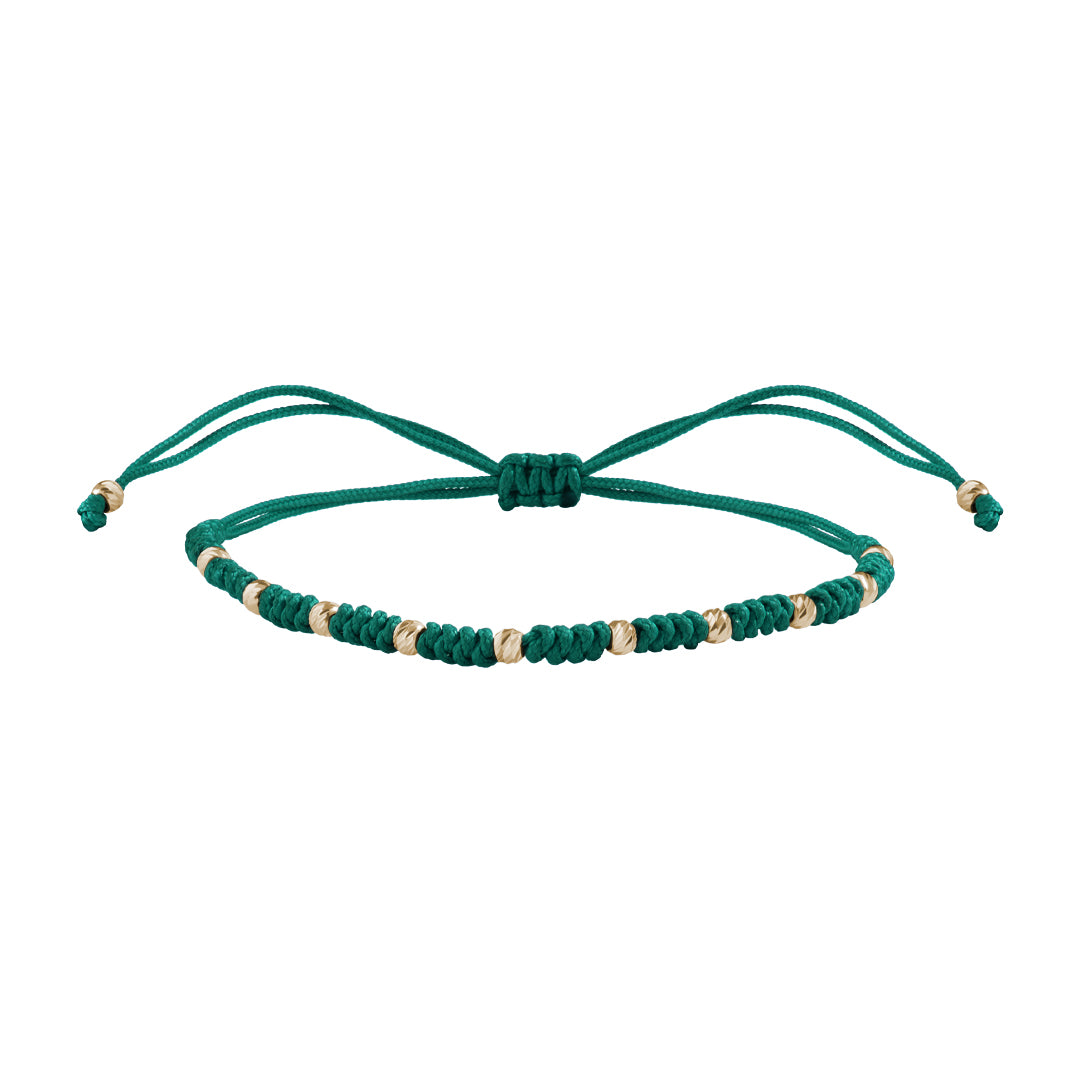 10 Balls Macramer Bracelet in 14K Real Gold - Dark Green & Yellow Gold