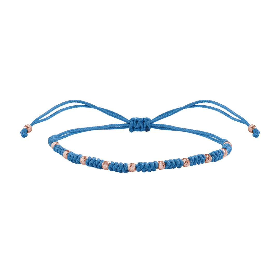 10 Balls Macramer Bracelet in 14K Real Gold - Saxe Blue & Rose Gold