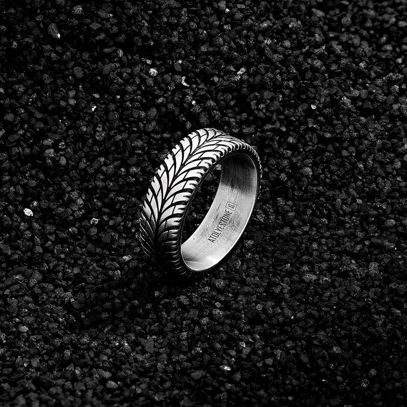 Men's Distressed Tire Tread Ring in 925 Sterling Silver