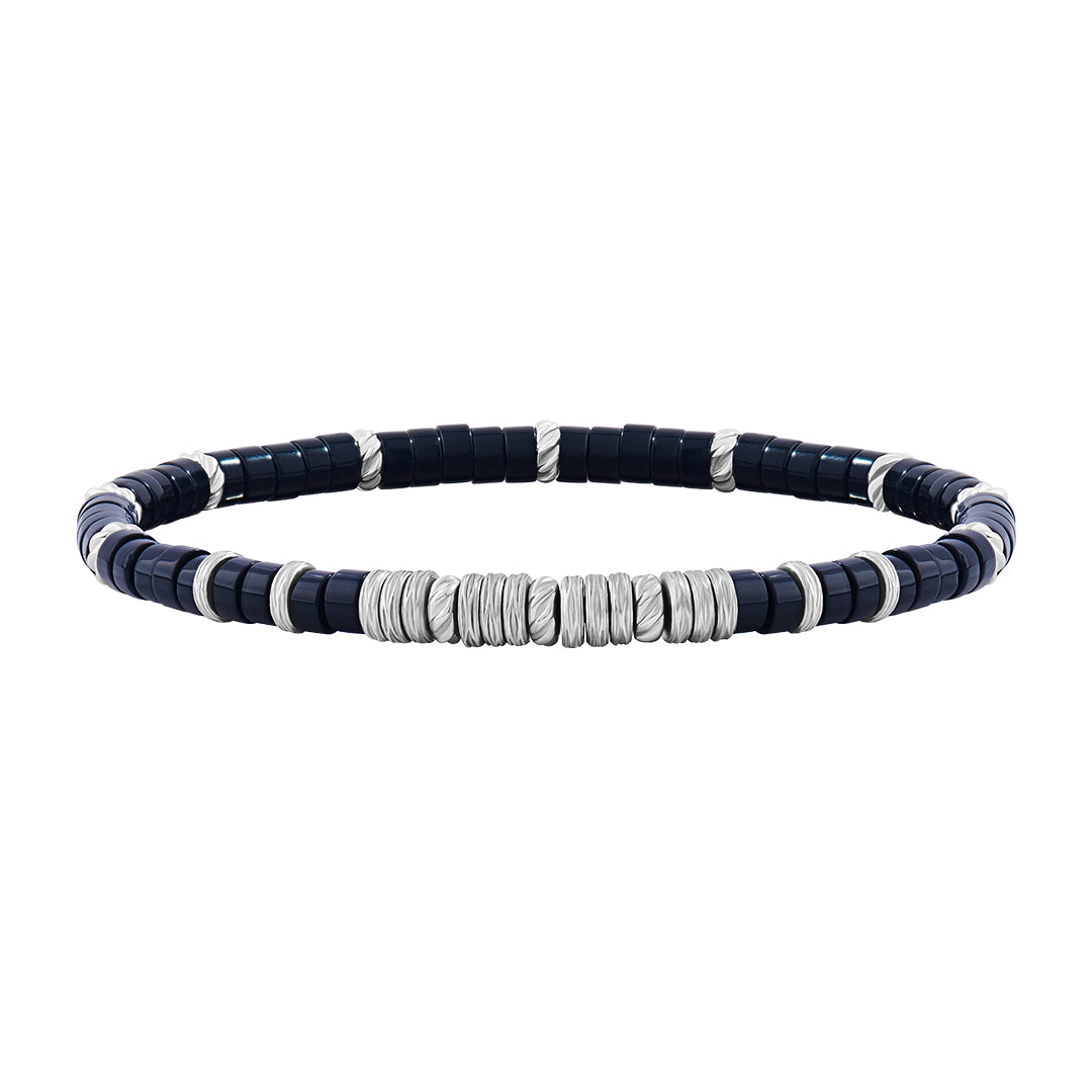 Men's Agate Heishi Beaded Bracelet with Silver Details