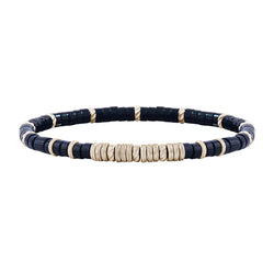 Men's Agate Heishi Beaded Bracelet with Yellow Gold Details