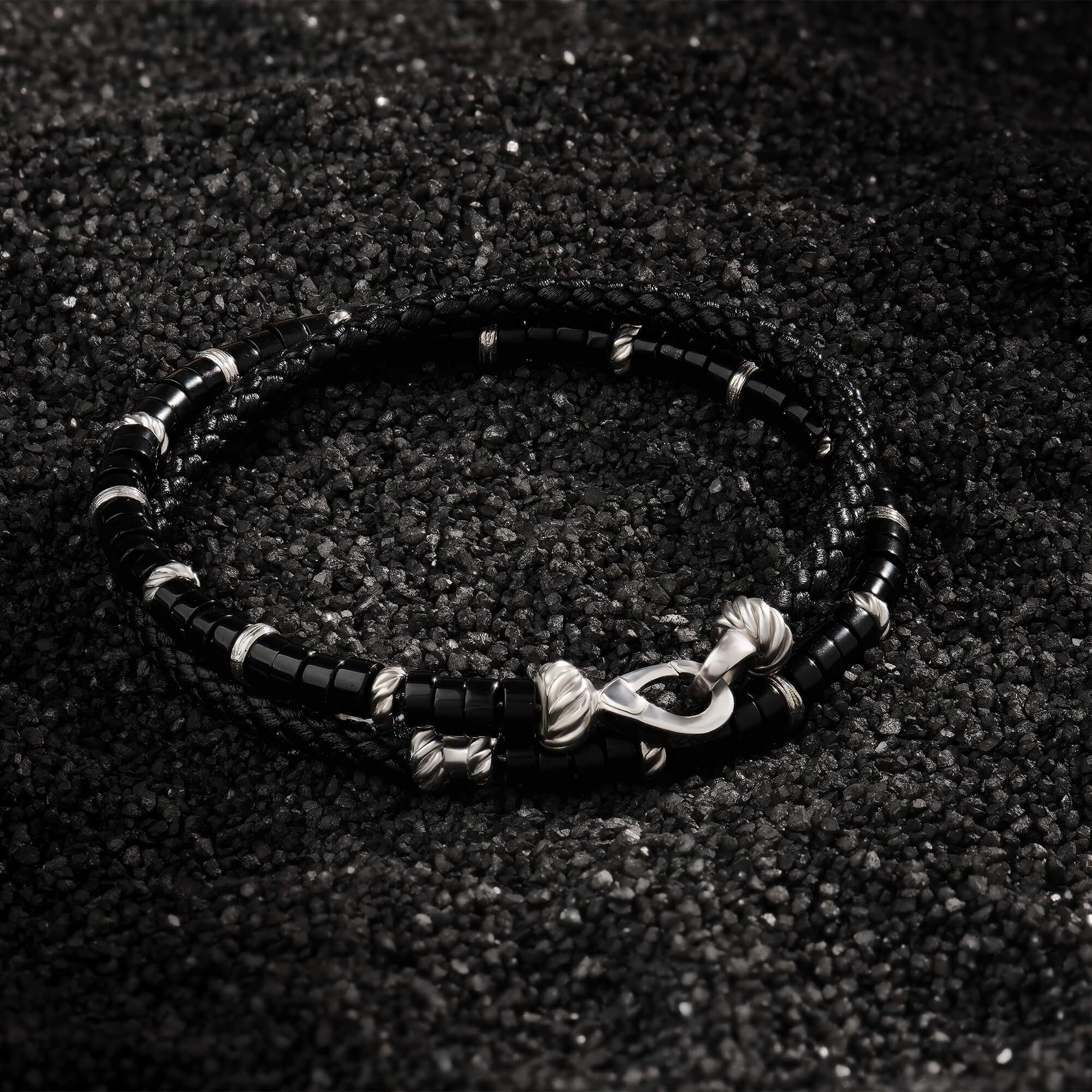 Black Leather and Agate Heishi Beaded Wrap Bracelet