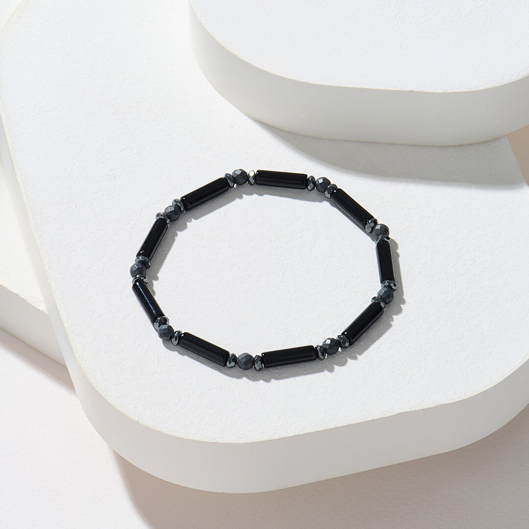 Agate and Hematite Tube Beaded Bracelet