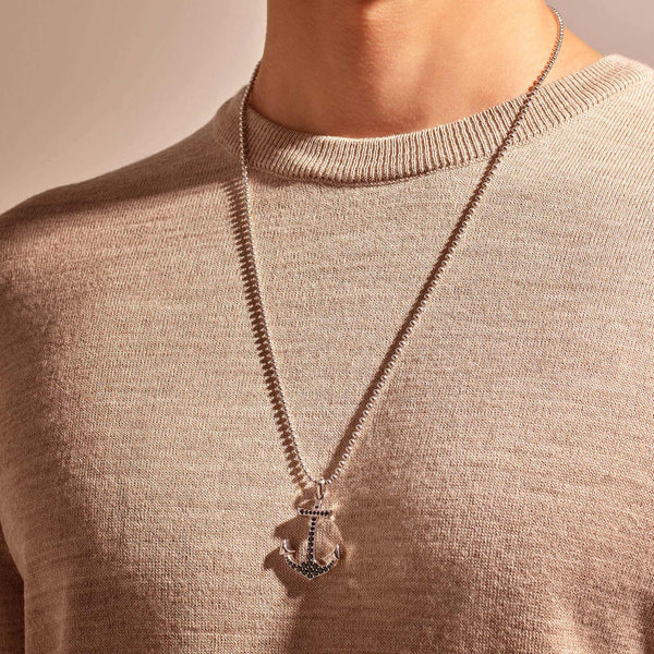 Paved Anchor Necklace in Solid Gold 