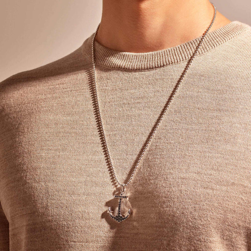 Paved Anchor Necklace in Solid Gold 