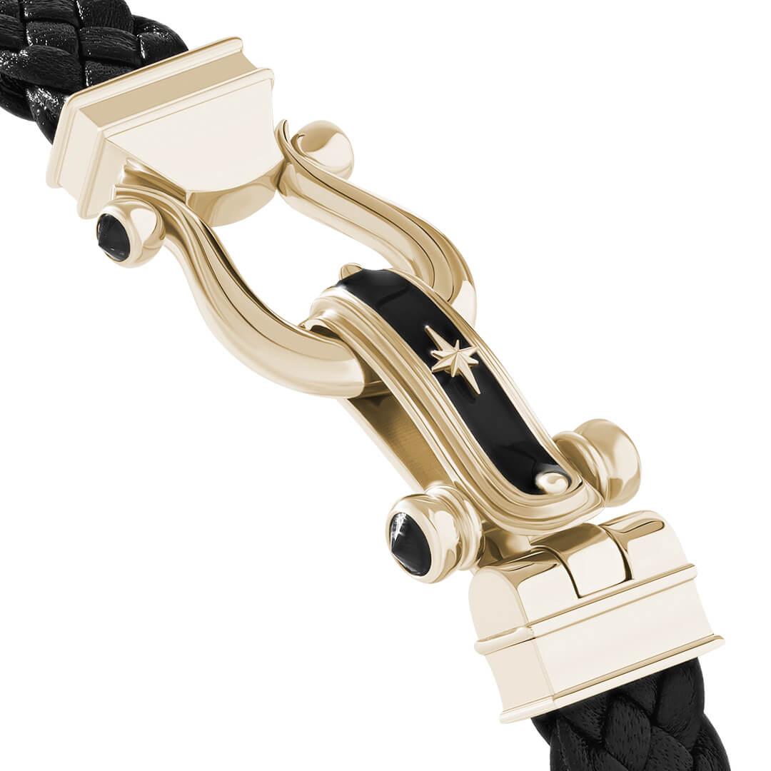 Atolyestone Iconic North Star Leather Bracelet in Solid Gold Buckle Detail