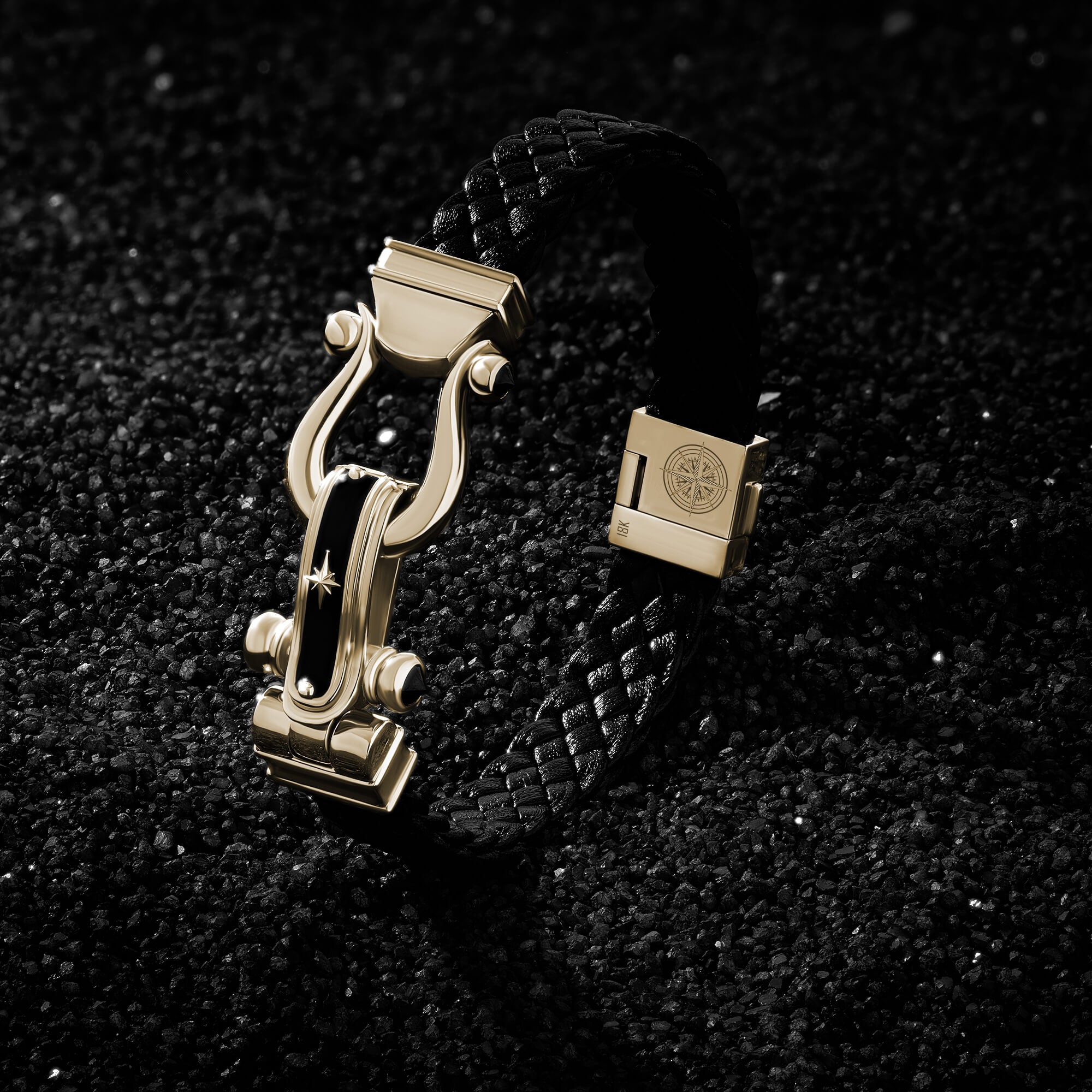 Atolyestone Iconic North Star Design Solid Gold Leather Bracelet