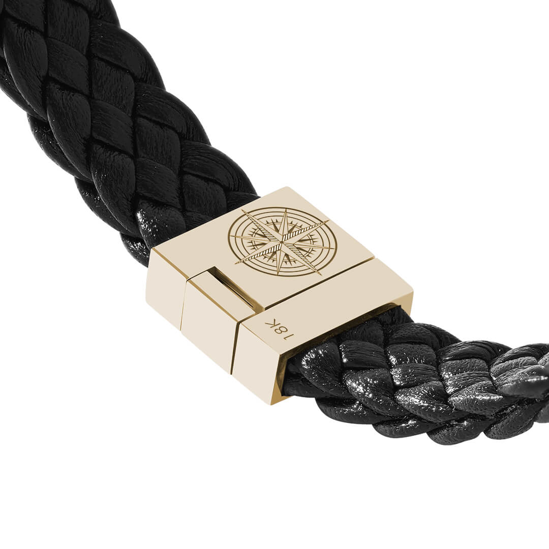 Solid Gold Atolyestone Iconic North Star Leather Bracelet Clasp
