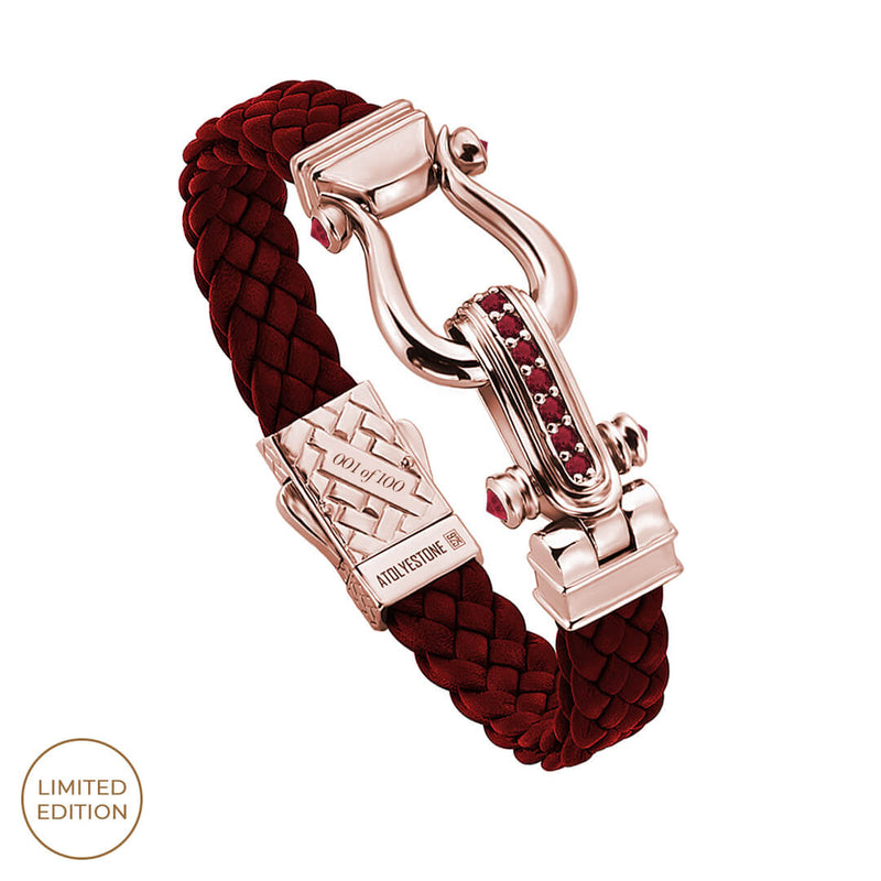 Atolyestone Limited Edition Iconic Leather Bracelet - Red Leather & 1.09ct Ruby