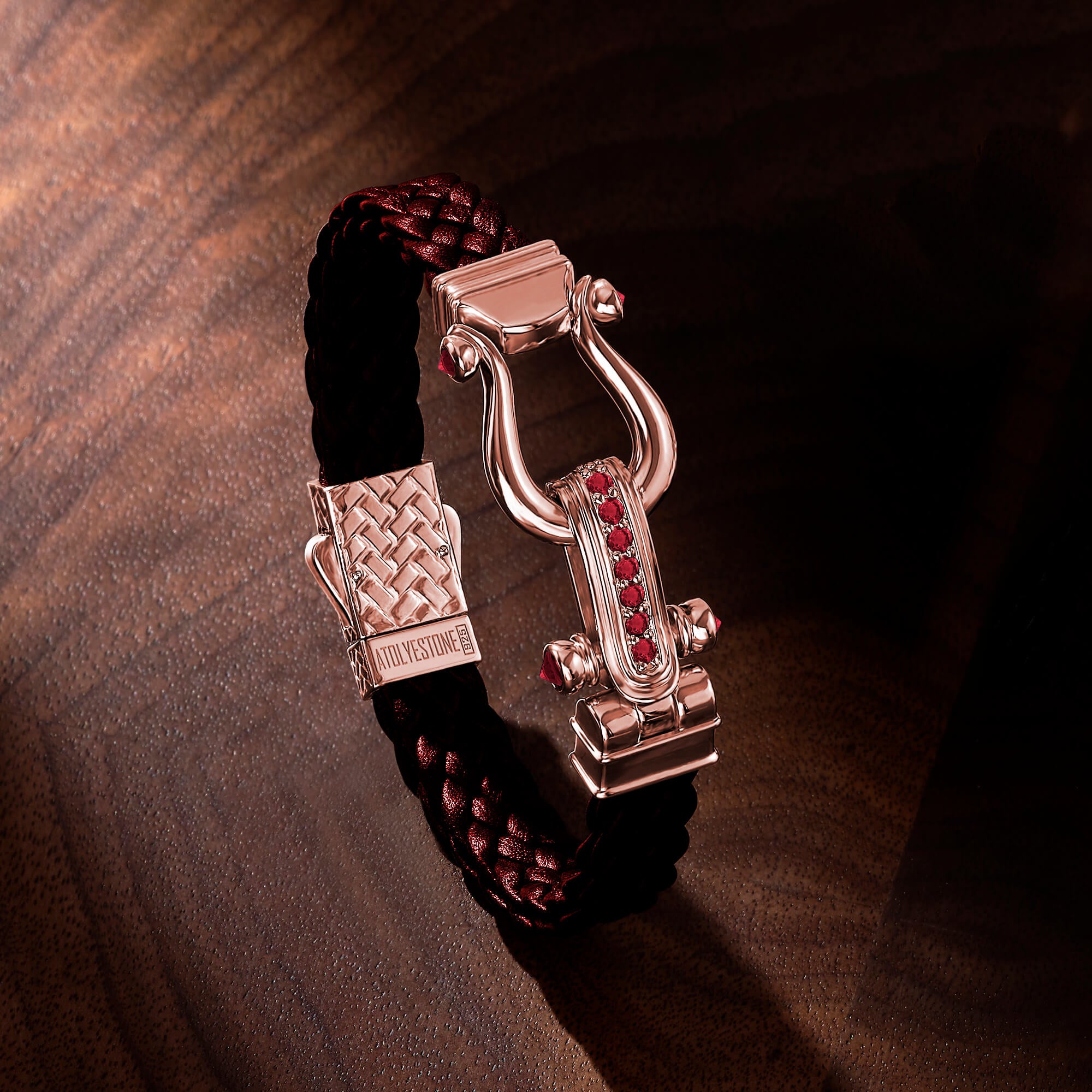 Men's Iconic 1.09ct Ruby Pave Red Woven Leather Bracelet