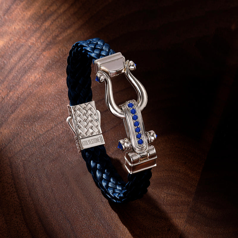 Atolyestone Limited Edition Iconic Leather Bracelet - Blue Leather & 1.09ct Sapphire