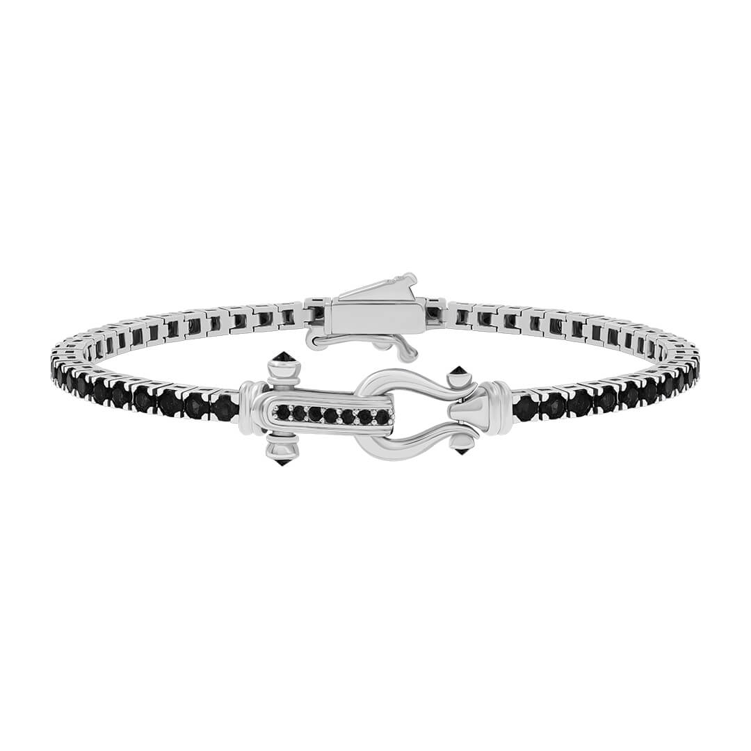 Atolyestone Iconic Tennis Bracelet in Real White Gold with Black Cubic Zirconia