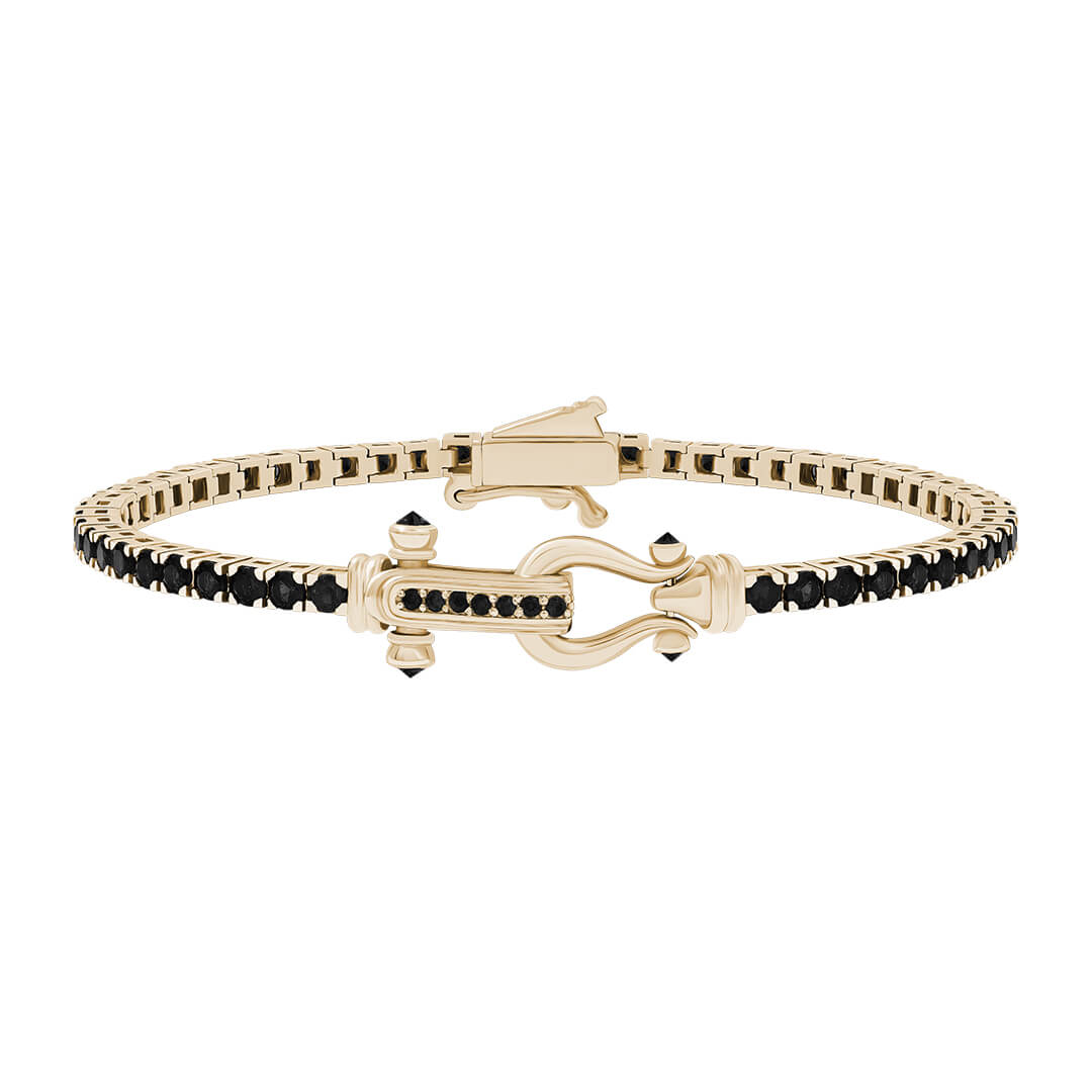 Atolyestone Iconic Tennis Bracelet in Real Yellow Gold with Black Cubic Zirconia