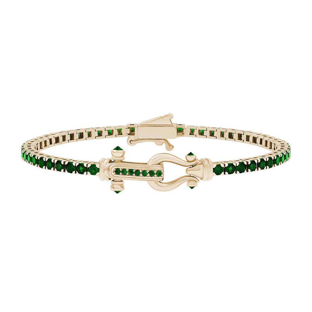 Atolyestone Iconic Tennis Bracelet in Real Yellow Gold with Green Cubic Zirconia