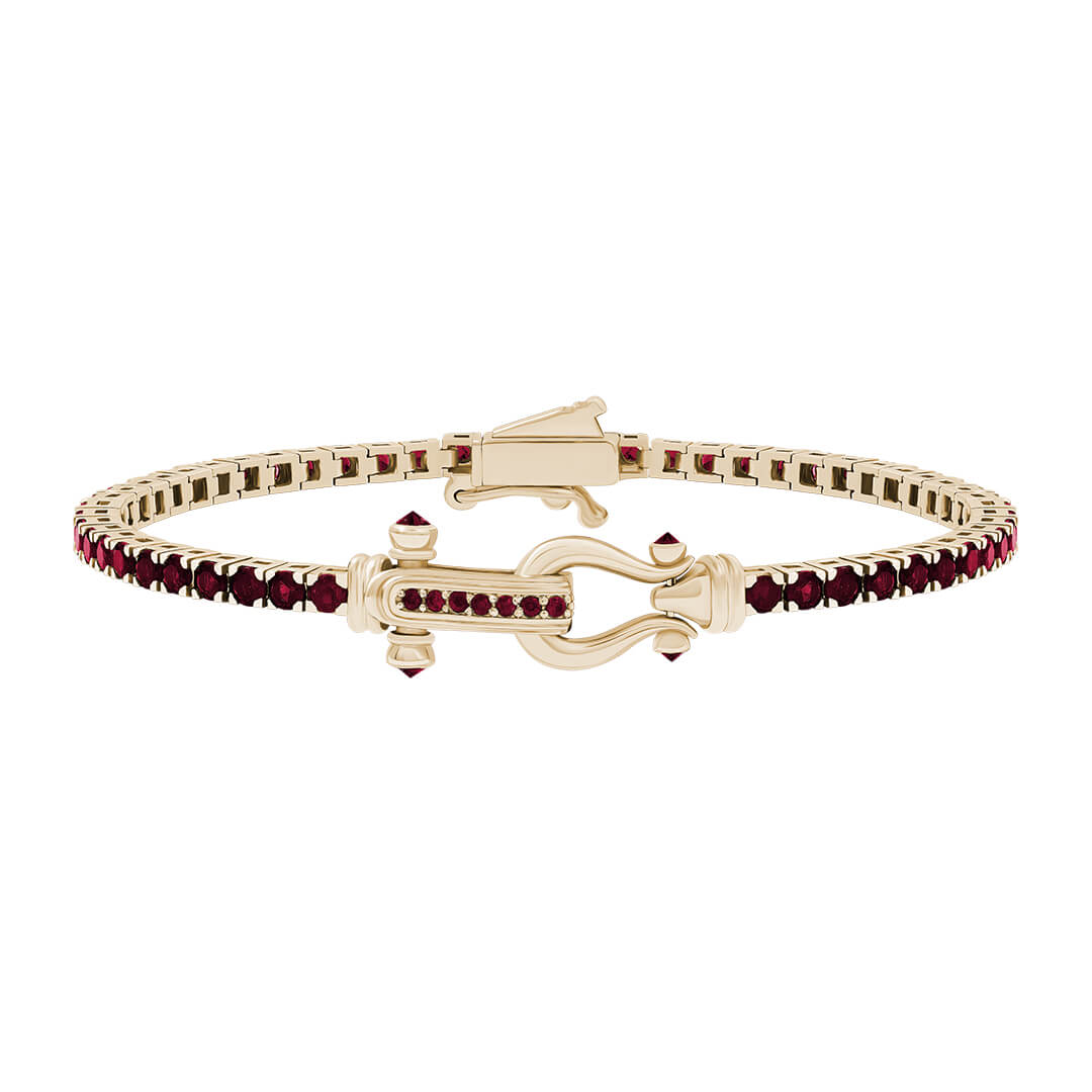 Atolyestone Iconic Tennis Bracelet in Real Yellow Gold with Red Cubic Zirconia