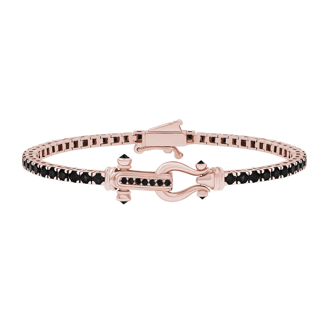 Atolyestone Iconic Tennis Bracelet in Real Rose Gold with Black Cubic Zirconia