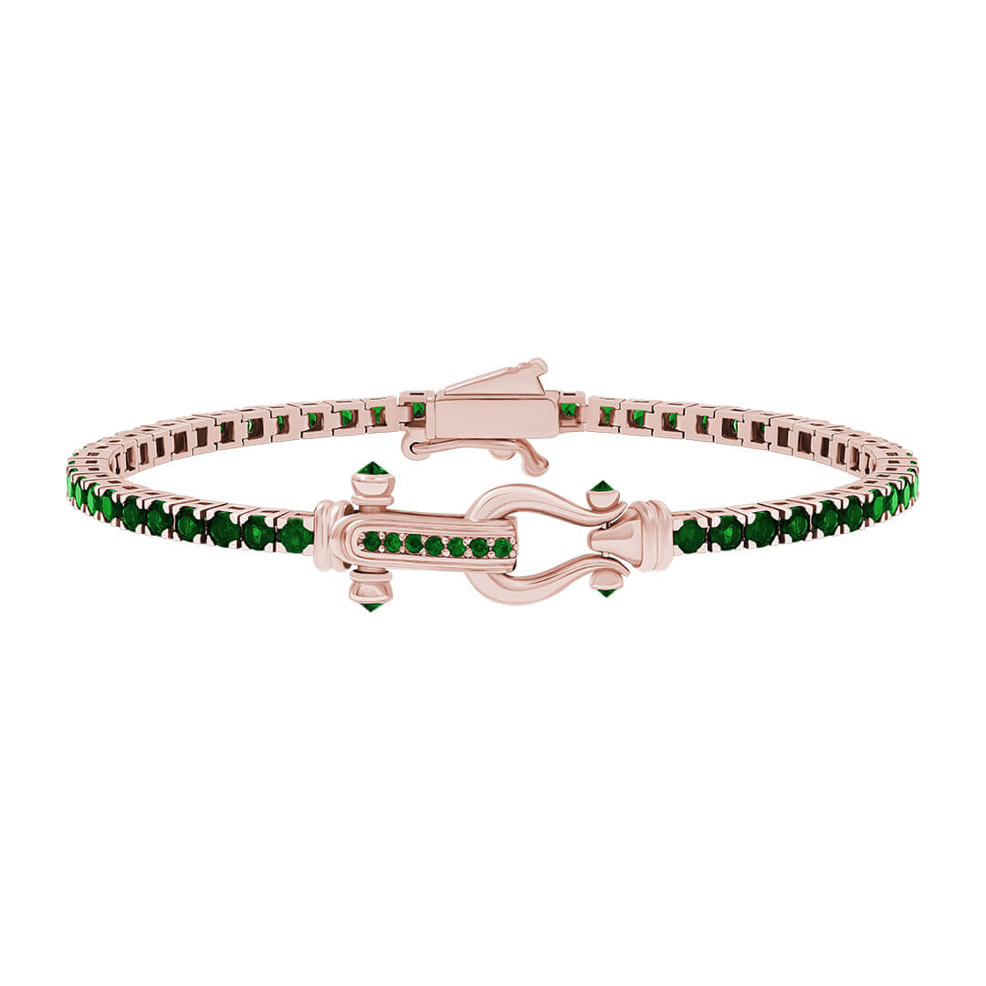 Atolyestone Iconic Tennis Bracelet in Real Rose Gold with Green Cubic Zirconia