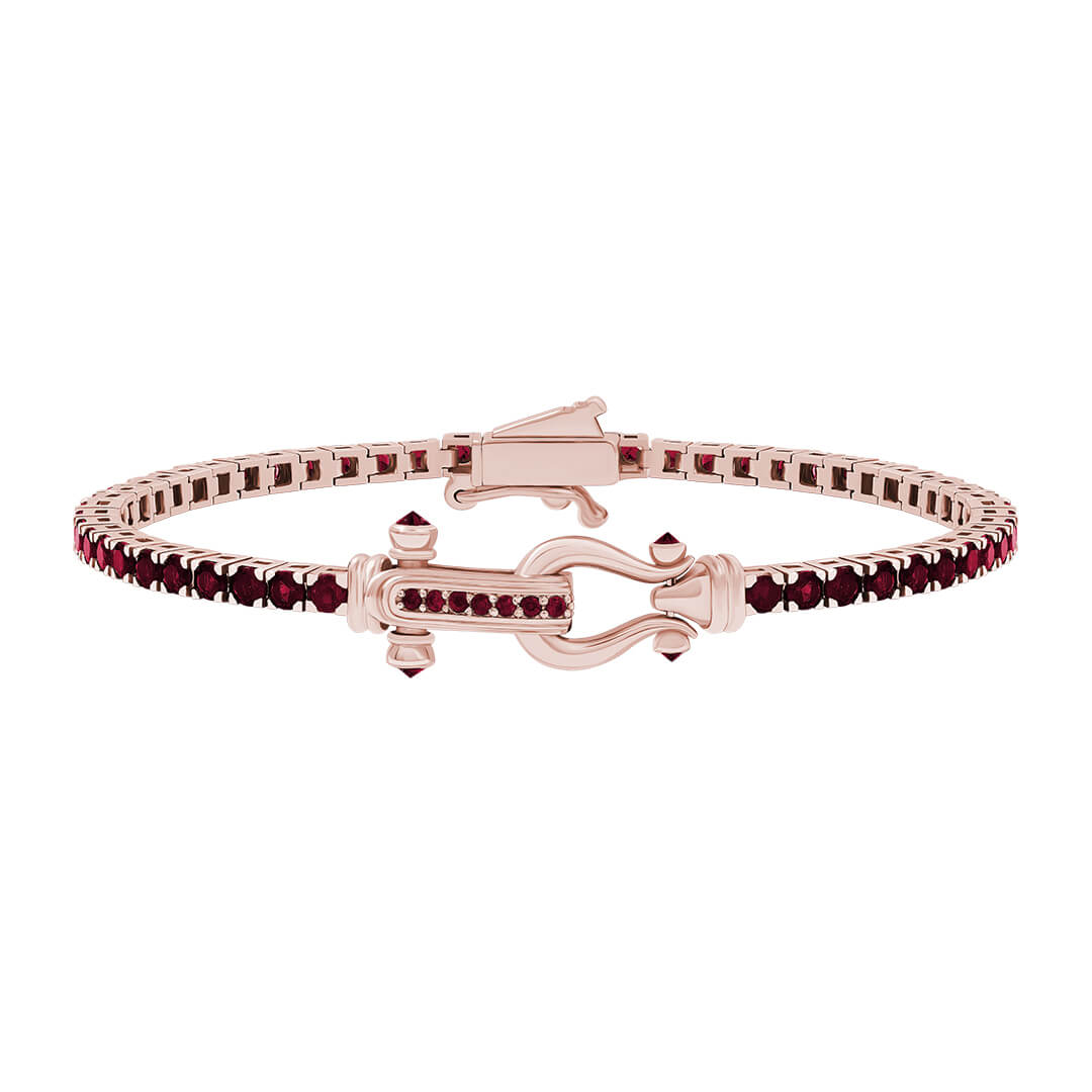 Atolyestone Iconic Tennis Bracelet in Real Rose Gold with Red Cubic Zirconia