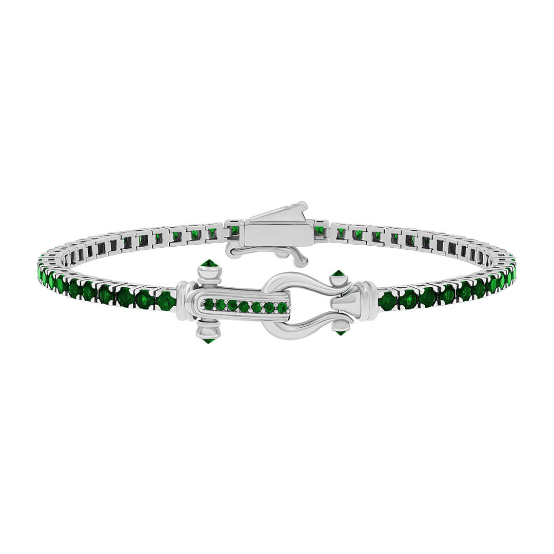Atolyestone Iconic Tennis Bracelet in 925 Solid Silver with Green Cubic Zirconia