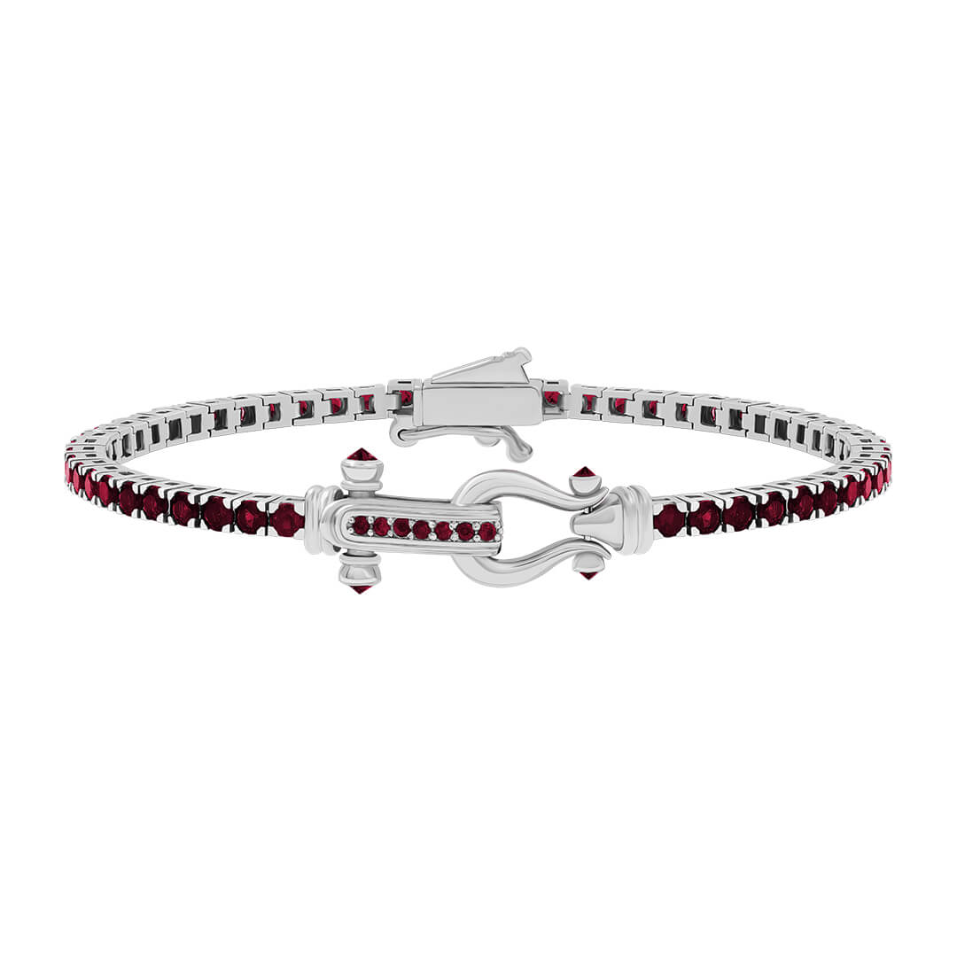 Atolyestone Iconic Tennis Bracelet in 925 Solid Silver with Red Cubic Zirconia