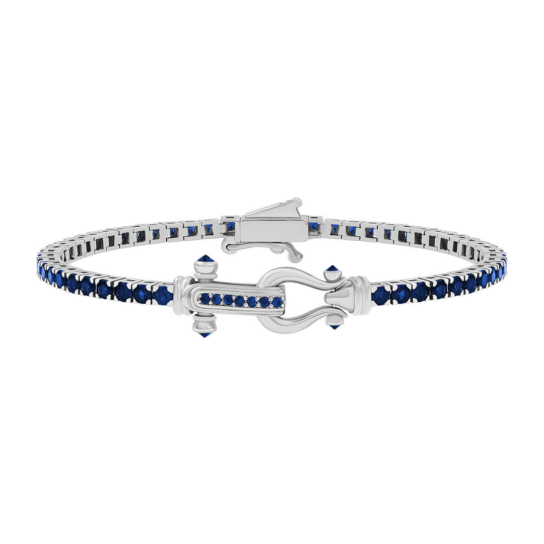 Atolyestone Iconic Tennis Bracelet in 925 Solid Silver with Blue Cubic Zirconia