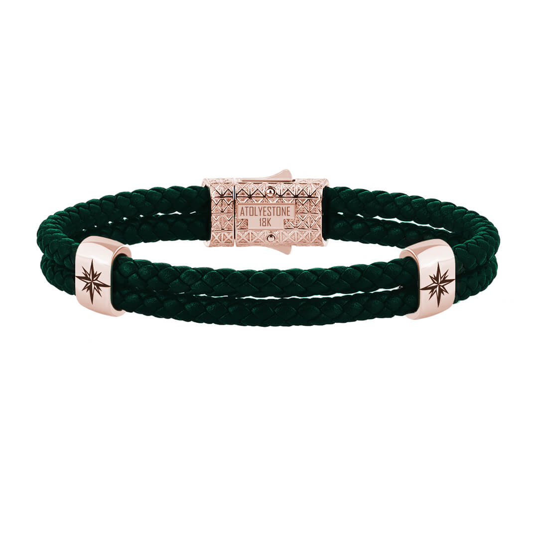 Atolyestone North Star Elements in Solid Gold - Dark Green Leather Rose Gold