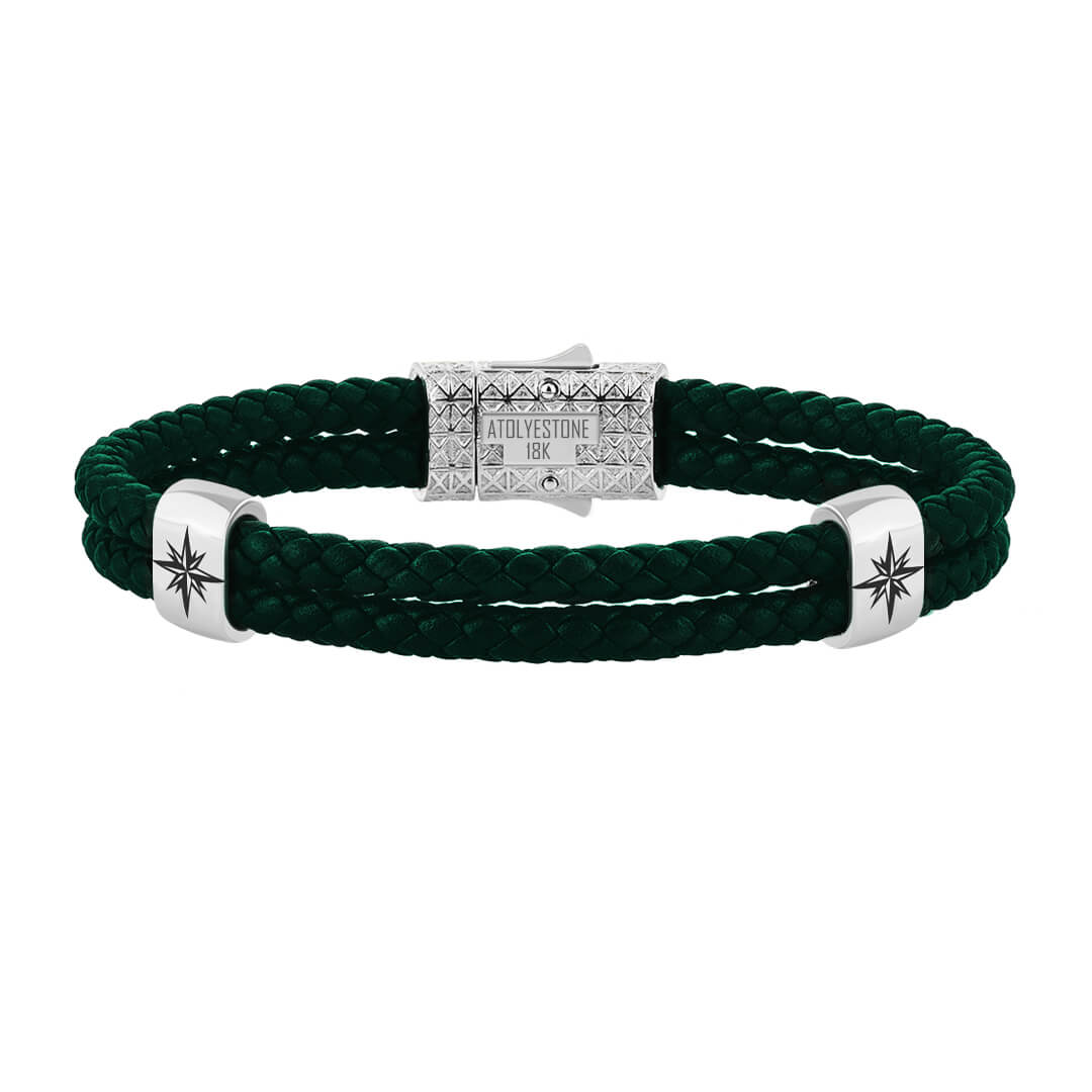 Atolyestone North Star Elements in Solid Gold - Dark Green Leather White Gold