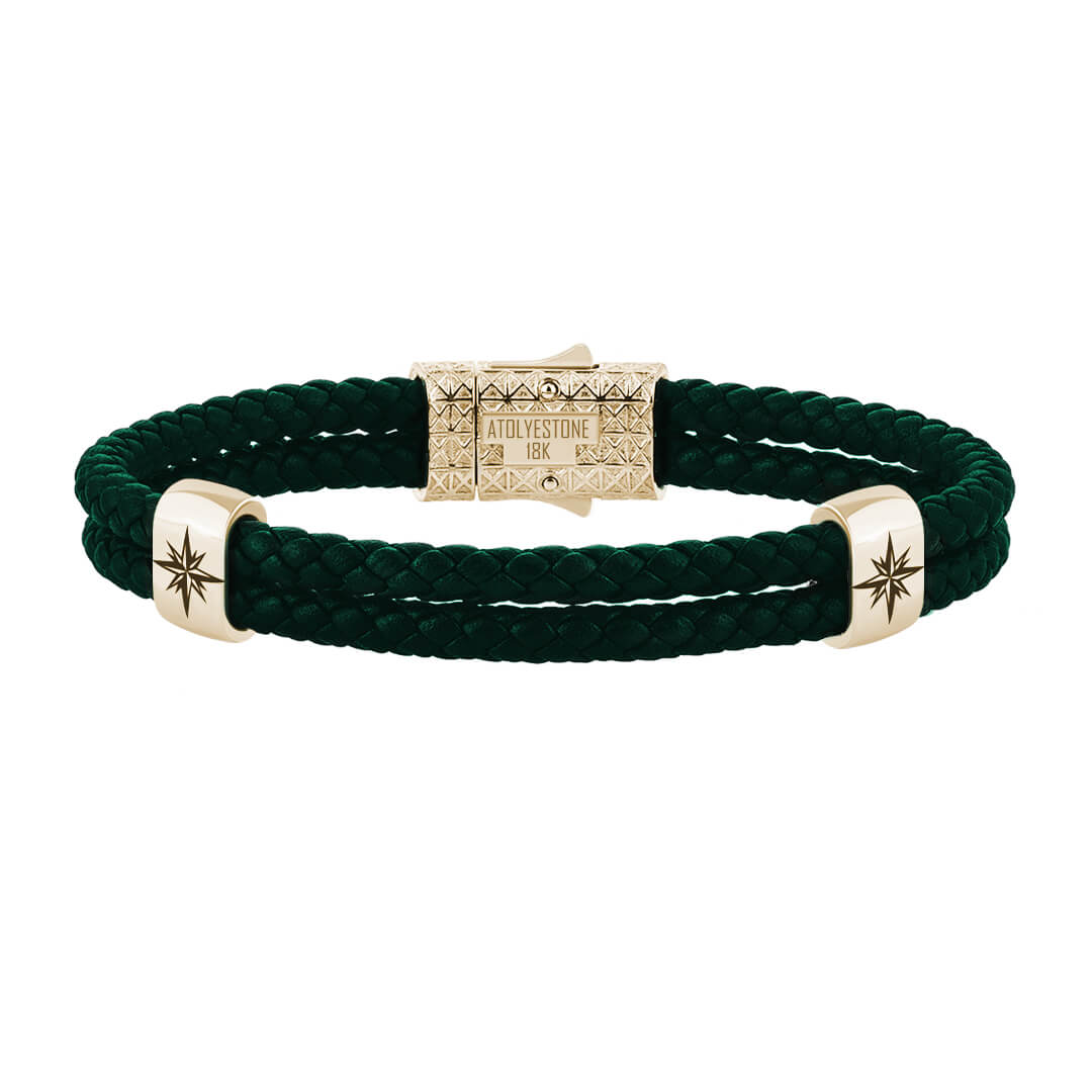 Atolyestone North Star Elements in Solid Gold - Dark Green Leather Yellow Gold