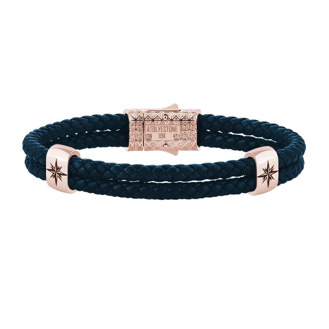 Atolyestone North Star Elements in Solid Gold - Navy Leather Rose Gold