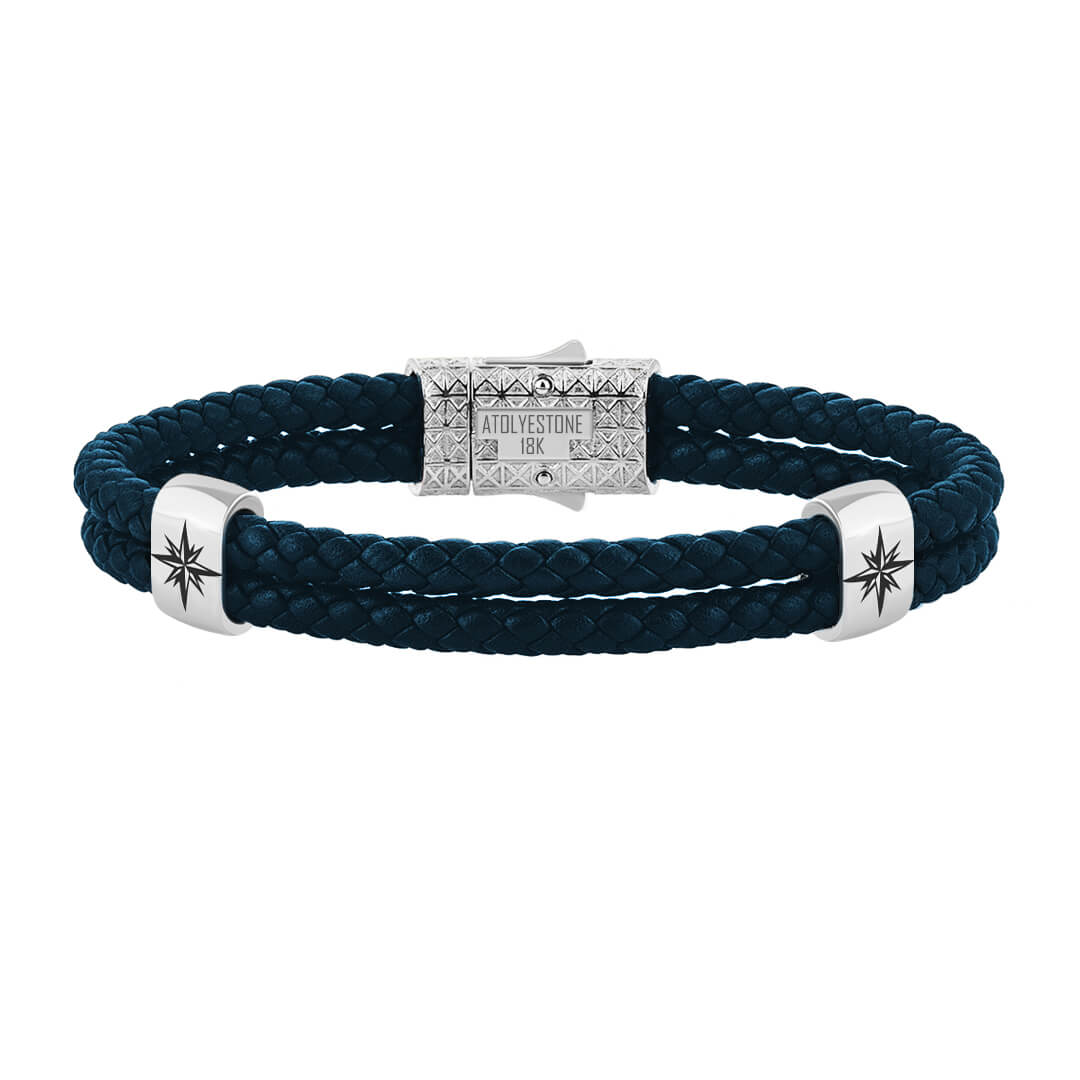 Atolyestone North Star Elements in Solid Gold - Navy Leather White Gold
