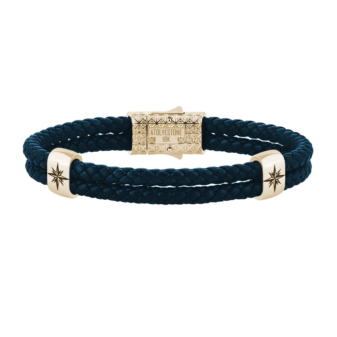Atolyestone North Star Elements in Solid Gold - Navy Leather Yellow Gold