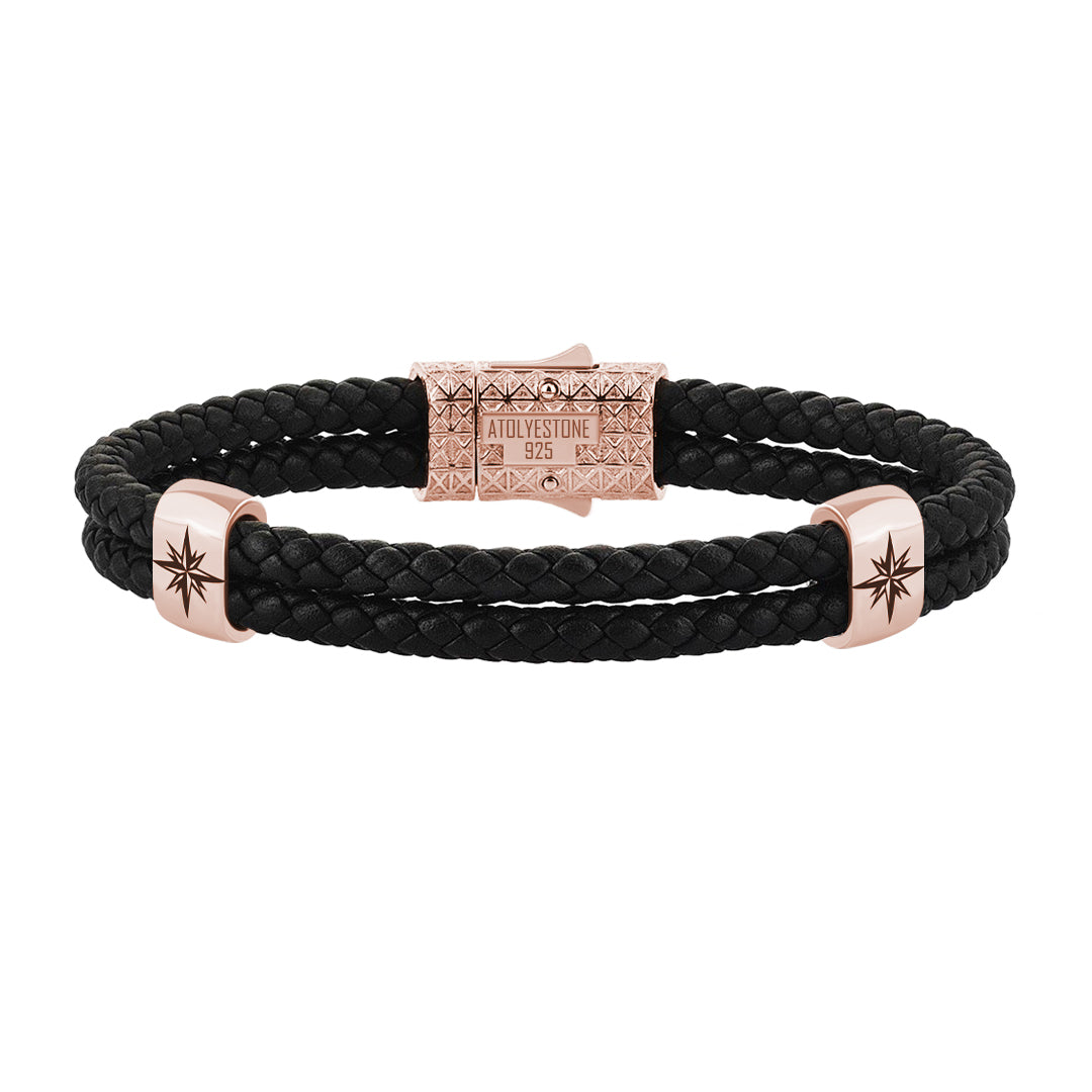Atolyestone North Star Elements in 925 Solid Silver - Black Leather Rose Gold