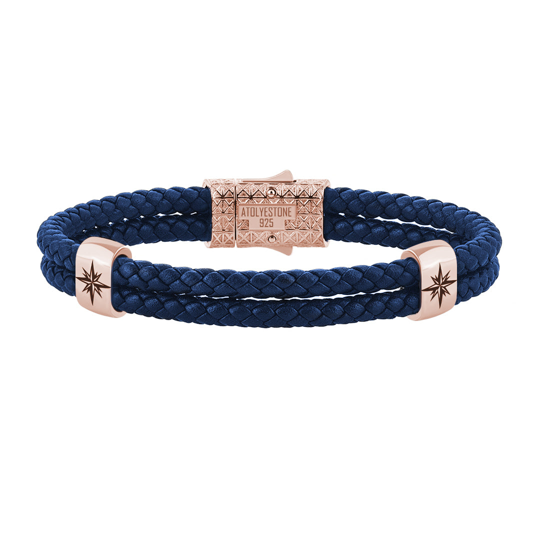 Atolyestone North Star Elements 925 Solid Silver - Blue Leather Rose Gold