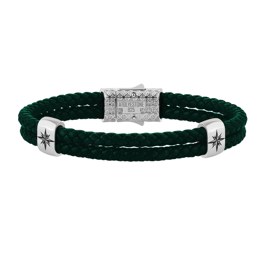 Atolyestone North Star Elements 925 Solid Silver - Dark Green Leather Silver