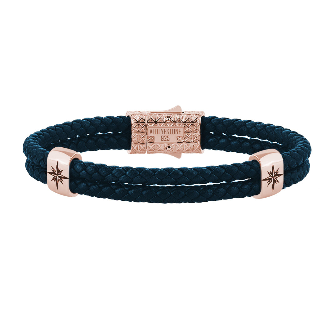 Atolyestone North Star Elements 925 Solid Silver - Navy Leather Rose Gold